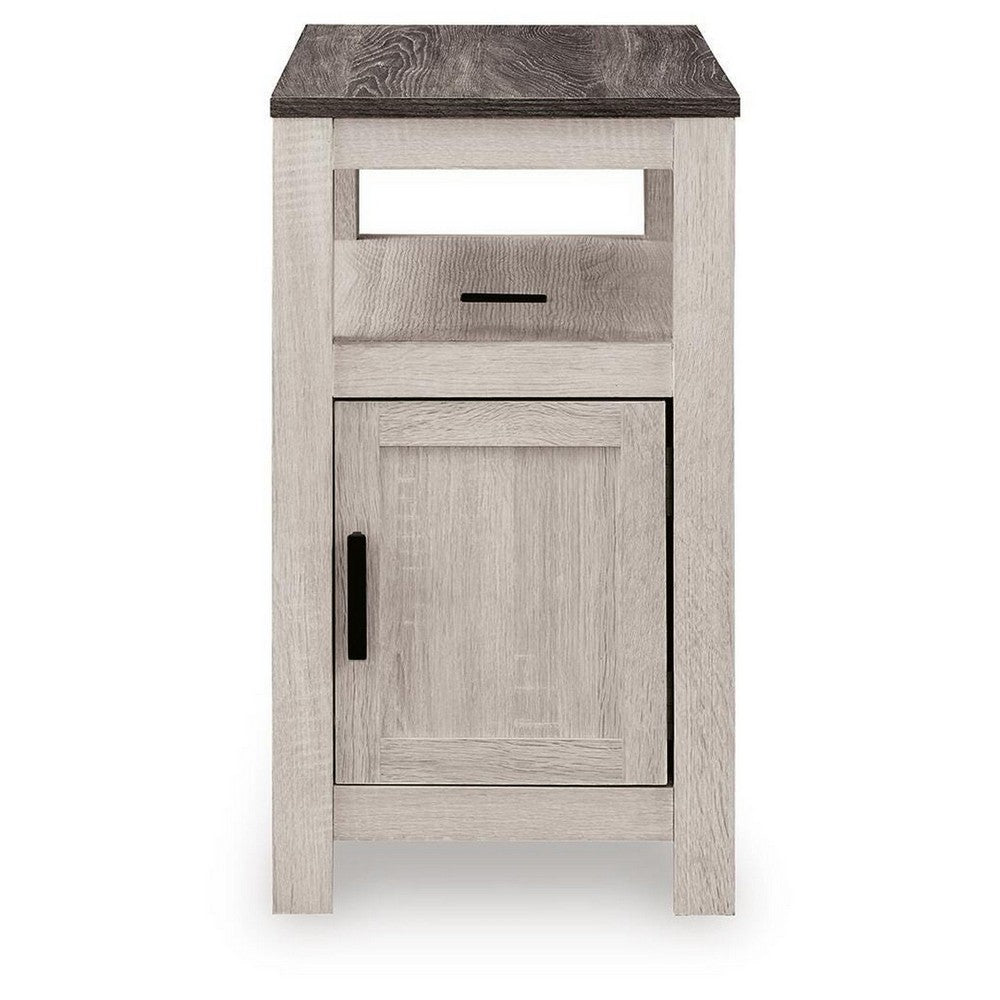 Mesa Chair Side End Table | Open Shelf | USB Ports | Antique White | 25"
