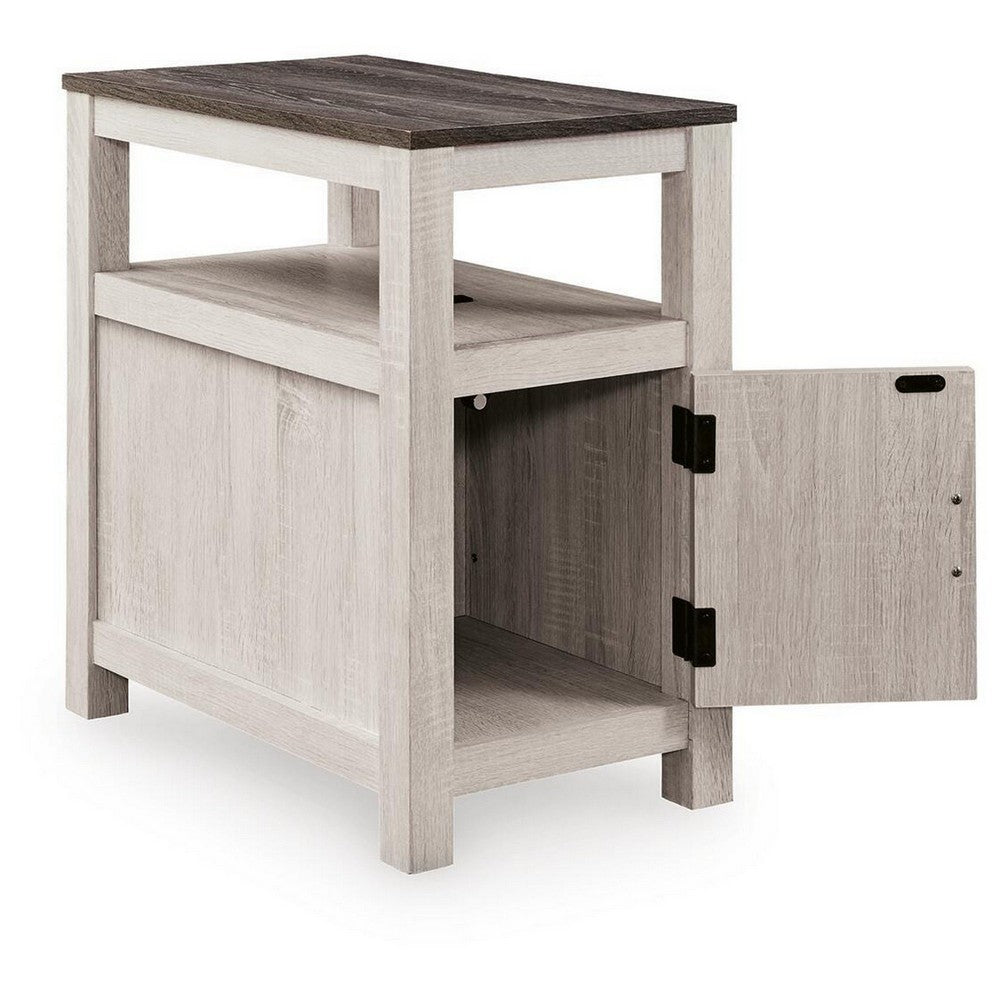 Mesa Chair Side End Table | Open Shelf | USB Ports | Antique White | 25"