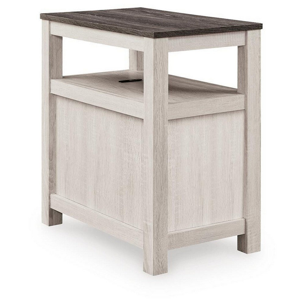 Mesa Chair Side End Table | Open Shelf | USB Ports | Antique White | 25"