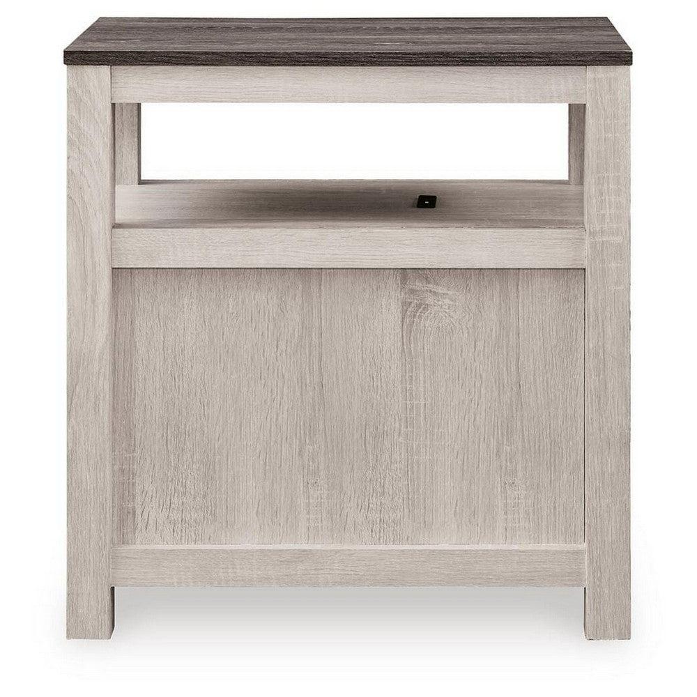 Mesa Chair Side End Table | Open Shelf | USB Ports | Antique White | 25"