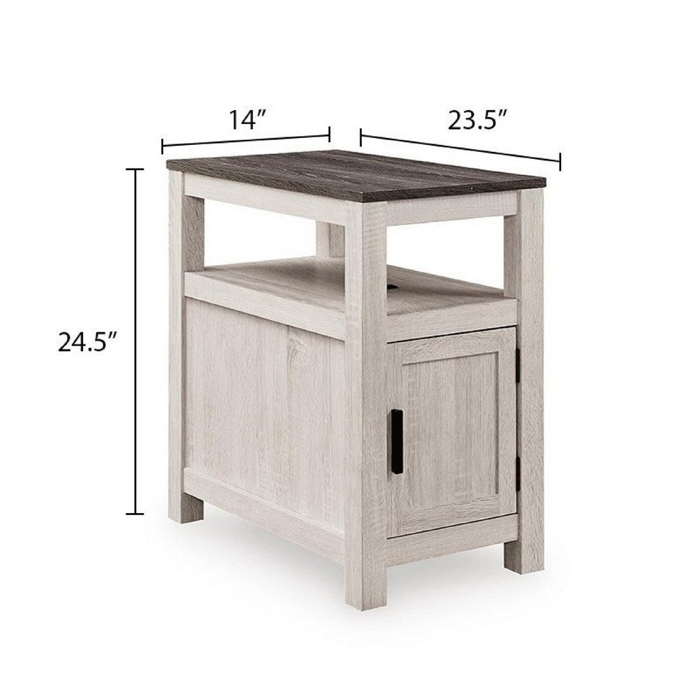 Mesa Chair Side End Table | Open Shelf | USB Ports | Antique White | 25"