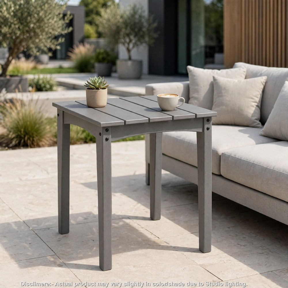 Covi Outdoor Side End Table | Slatted Square Top | Gray HDPE | 23"
