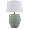 Fesa Table Lamp | Antiqued Green Terracotta | White Drum Shade | 29"