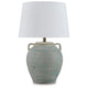 Fesa Table Lamp | Antiqued Green Terracotta | White Drum Shade | 29"