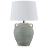 Fesa Table Lamp | Antiqued Green Terracotta | White Drum Shade | 29"