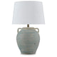 Fesa Table Lamp | Antiqued Green Terracotta | White Drum Shade | 29"