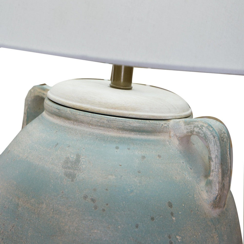 Fesa Table Lamp | Antiqued Green Terracotta | White Drum Shade | 29"