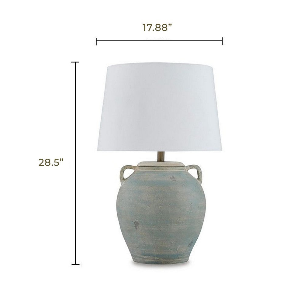 Fesa Table Lamp | Antiqued Green Terracotta | White Drum Shade | 29"