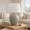 Fesa Table Lamp | Antiqued Green Terracotta | White Drum Shade | 29"