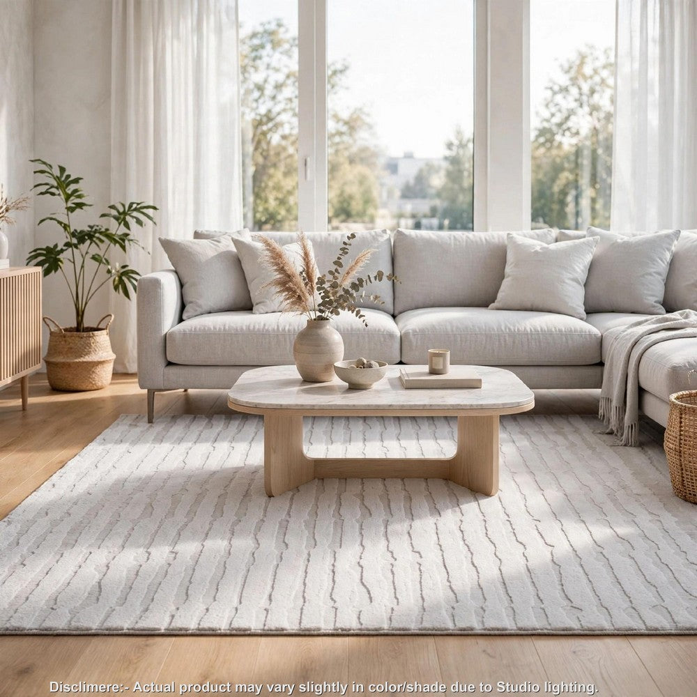 Worly 5x7 Medium Area Rug | Polyester Faux Fur | Subtle Stripe Gray