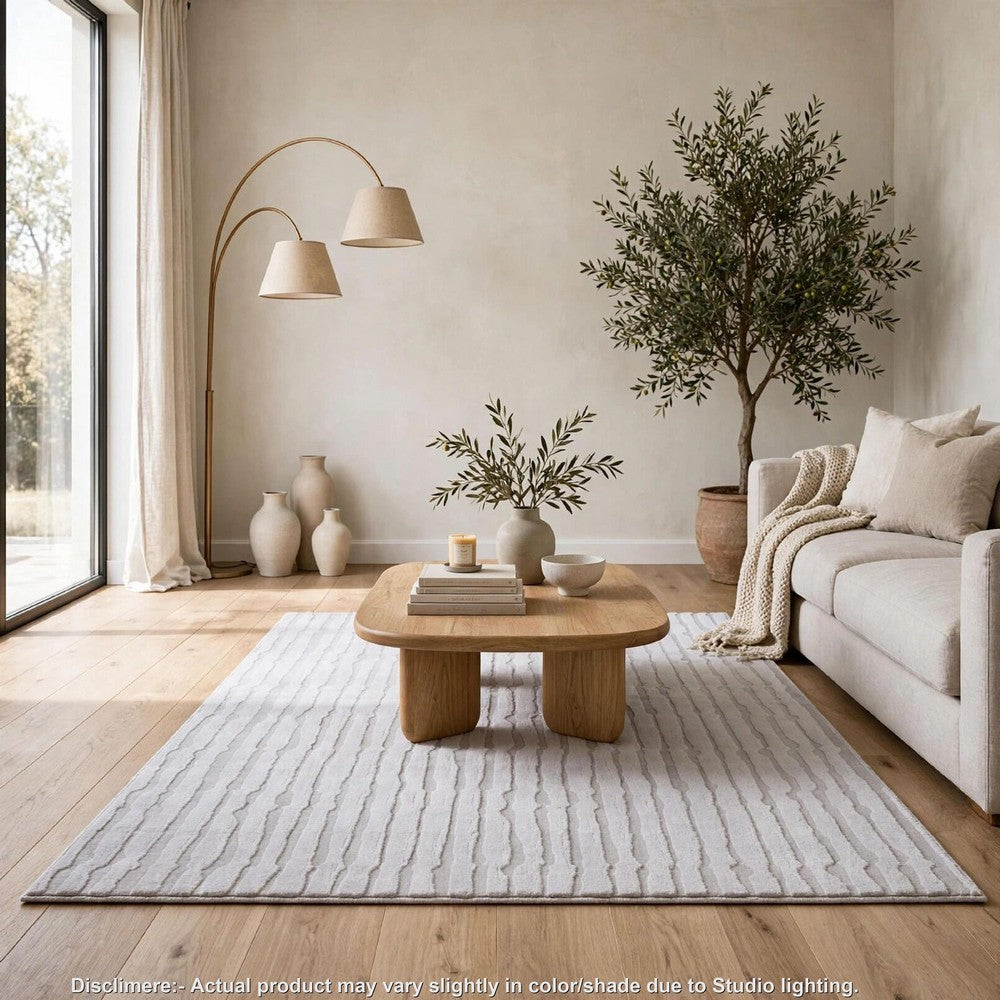 Worly 5x7 Medium Area Rug | Polyester Faux Fur | Subtle Stripe Gray