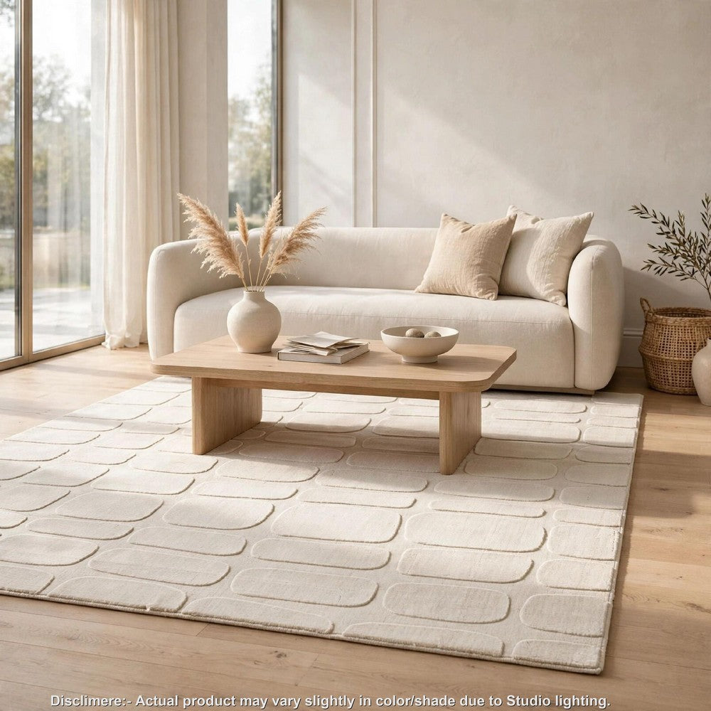 Malvin Medium Area Rug | Abstract Sandstone Cream | Polyester Faux Fur | 5x7