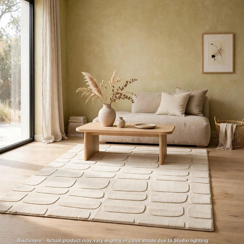 Malvin Medium Area Rug | Abstract Sandstone Cream | Polyester Faux Fur | 5x7