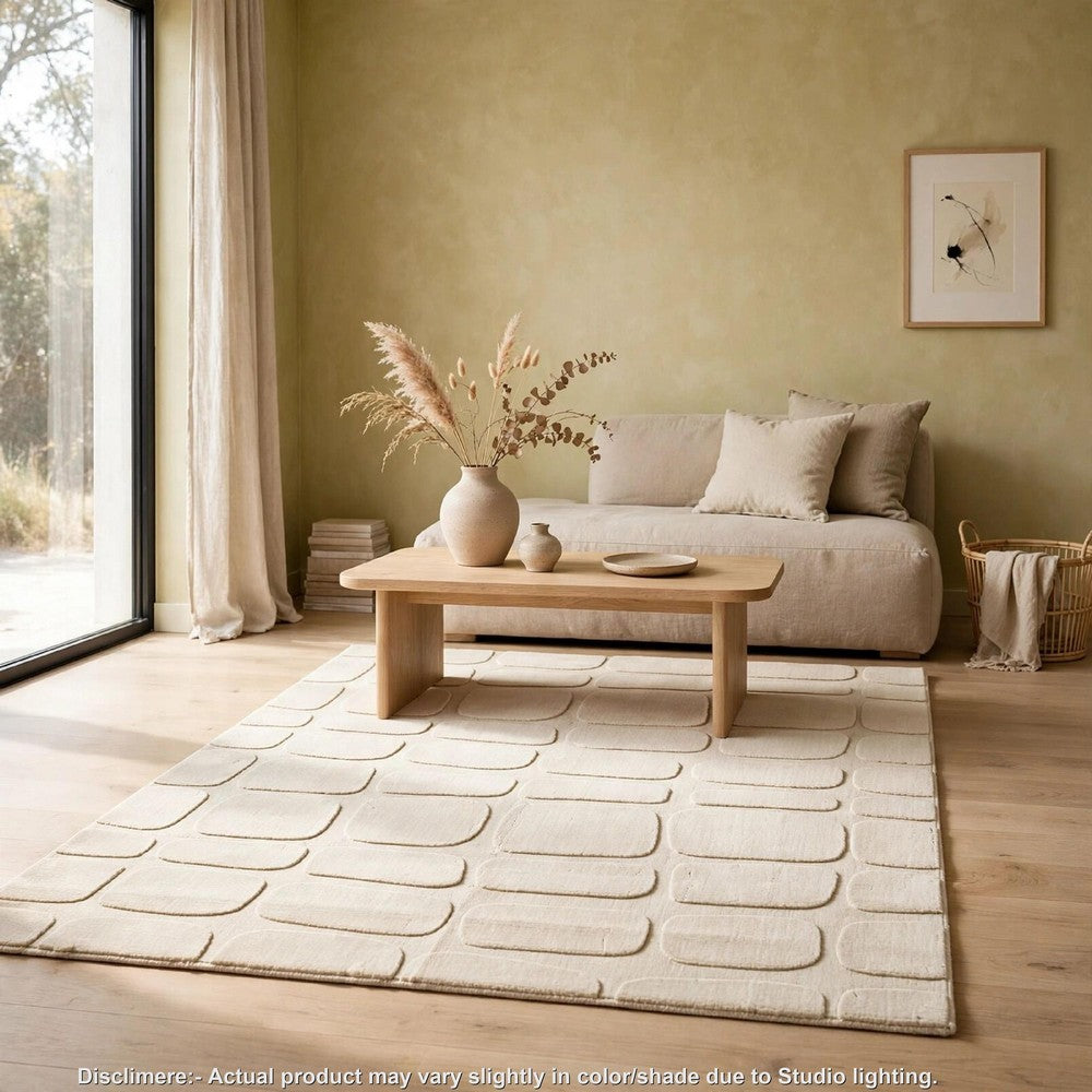 Malvin Medium Area Rug | Abstract Sandstone Cream | Polyester Faux Fur | 5x7