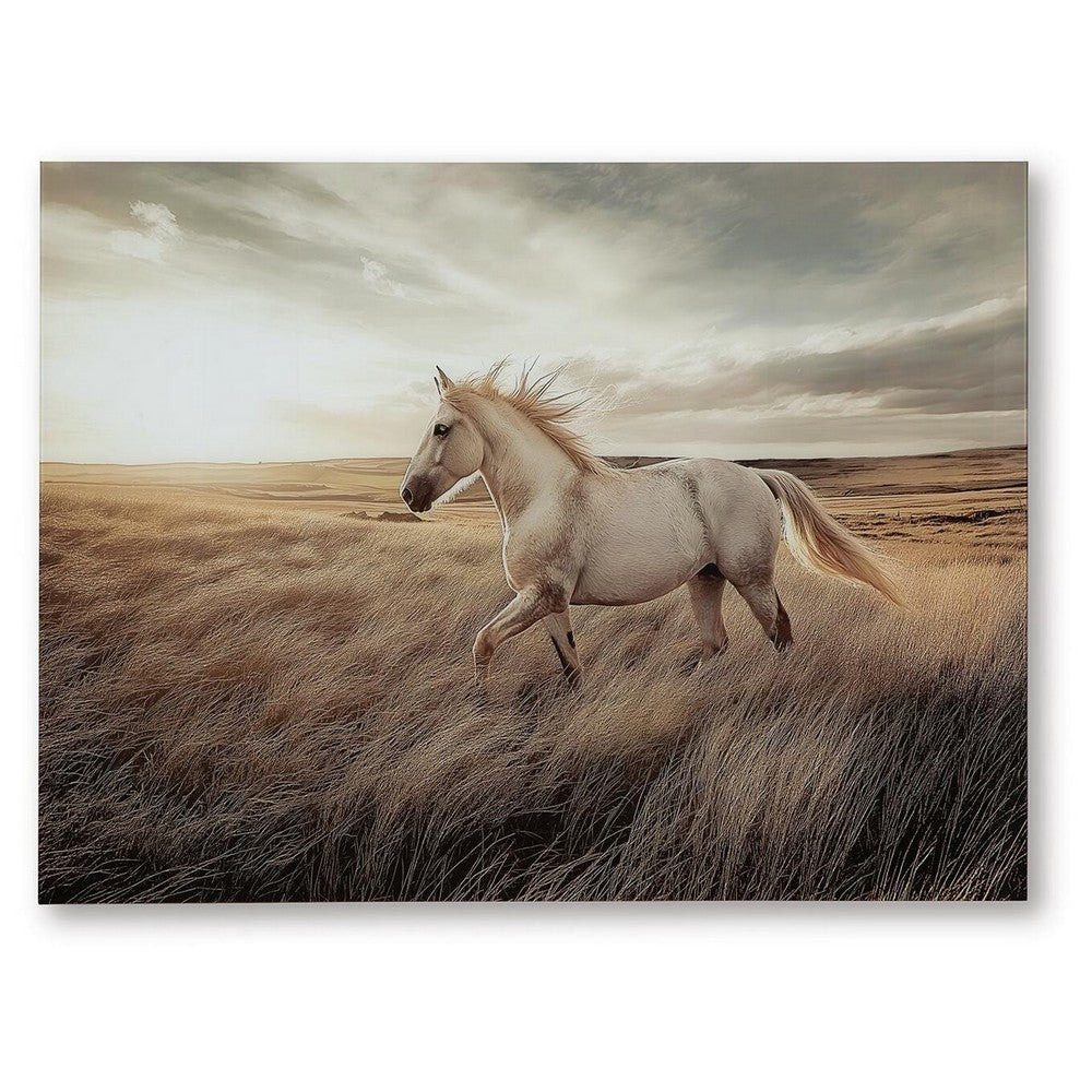 Tiya Wall Art Painting | Wild Horse Galloping Glass Print | Golden 36x48