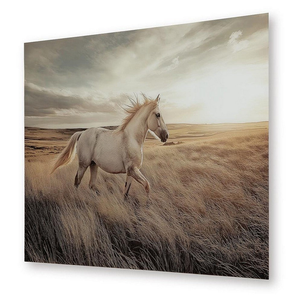 Tiya Wall Art Painting | Wild Horse Galloping Glass Print | Golden 36x48
