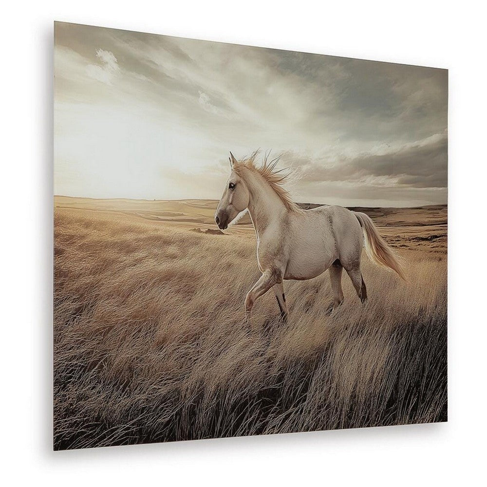 Tiya Wall Art Painting | Wild Horse Galloping Glass Print | Golden 36x48