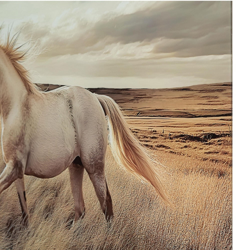 Tiya Wall Art Painting | Wild Horse Galloping Glass Print | Golden 36x48