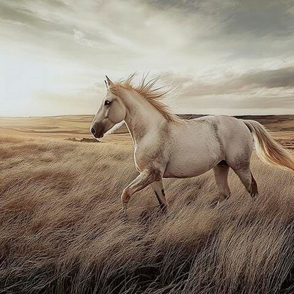 Tiya Wall Art Painting | Wild Horse Galloping Glass Print | Golden 36x48