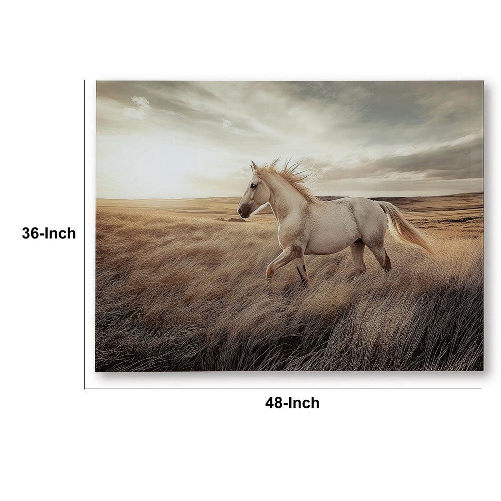 Tiya Wall Art Painting | Wild Horse Galloping Glass Print | Golden 36x48