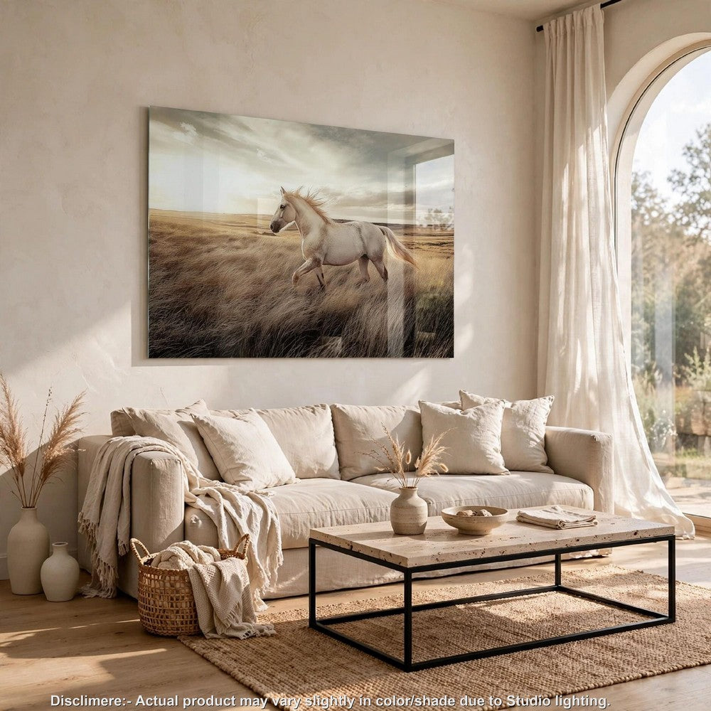 Tiya Wall Art Painting | Wild Horse Galloping Glass Print | Golden 36x48