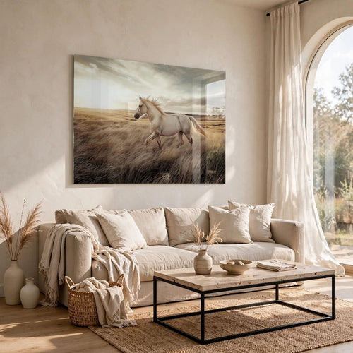 Tiya Wall Art Painting | Wild Horse Galloping Glass Print | Golden 36x48