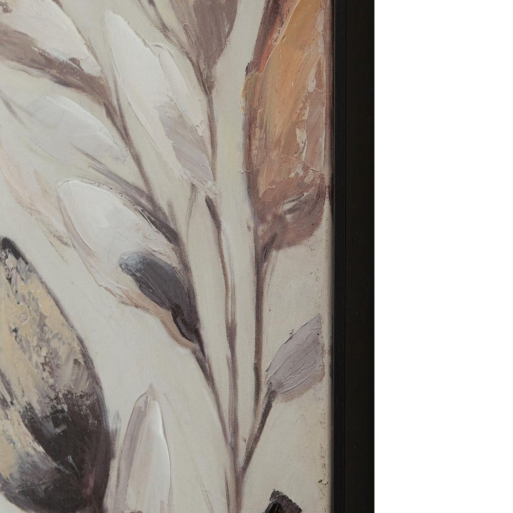 Repy Wall Art Painting | Botanical Floral Tan Brown | Black Frame | 40x40