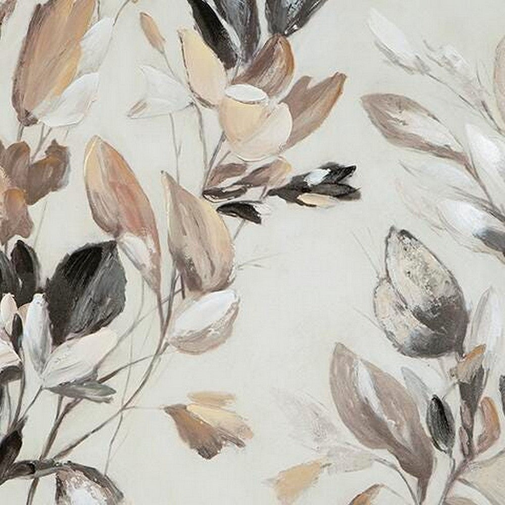 Repy Wall Art Painting | Botanical Floral Tan Brown | Black Frame | 40x40
