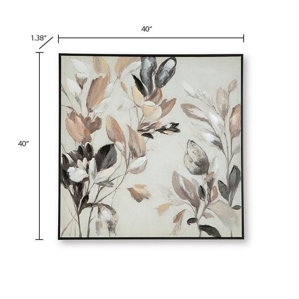 Repy Wall Art Painting | Botanical Floral Tan Brown | Black Frame | 40x40