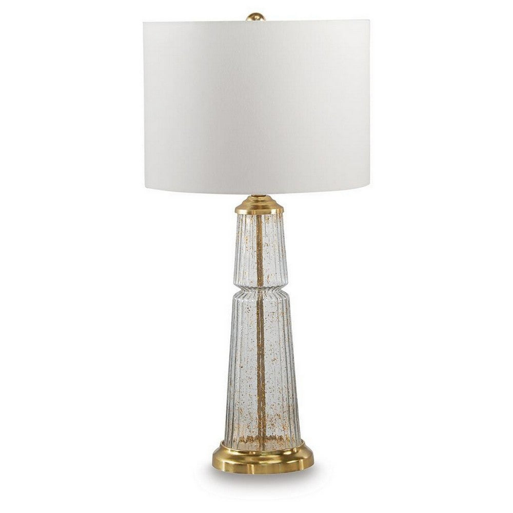 Bepy Table Lamp | Fluted Glass Gold Tone Flecks | White Drum Shade | 34"