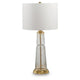 Bepy Table Lamp | Fluted Glass Gold Tone Flecks | White Drum Shade | 34"