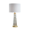Bepy Table Lamp | Fluted Glass Gold Tone Flecks | White Drum Shade | 34"