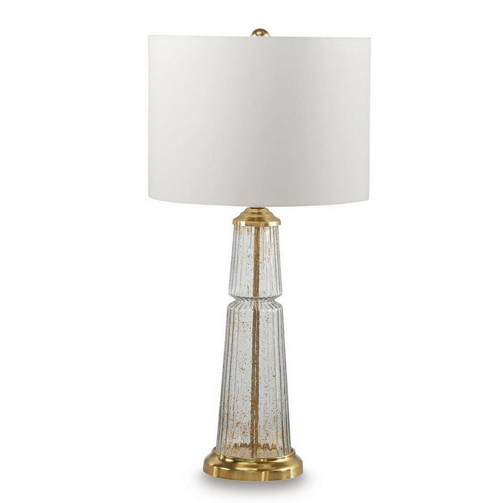 Bepy Table Lamp | Fluted Glass Gold Tone Flecks | White Drum Shade | 34"