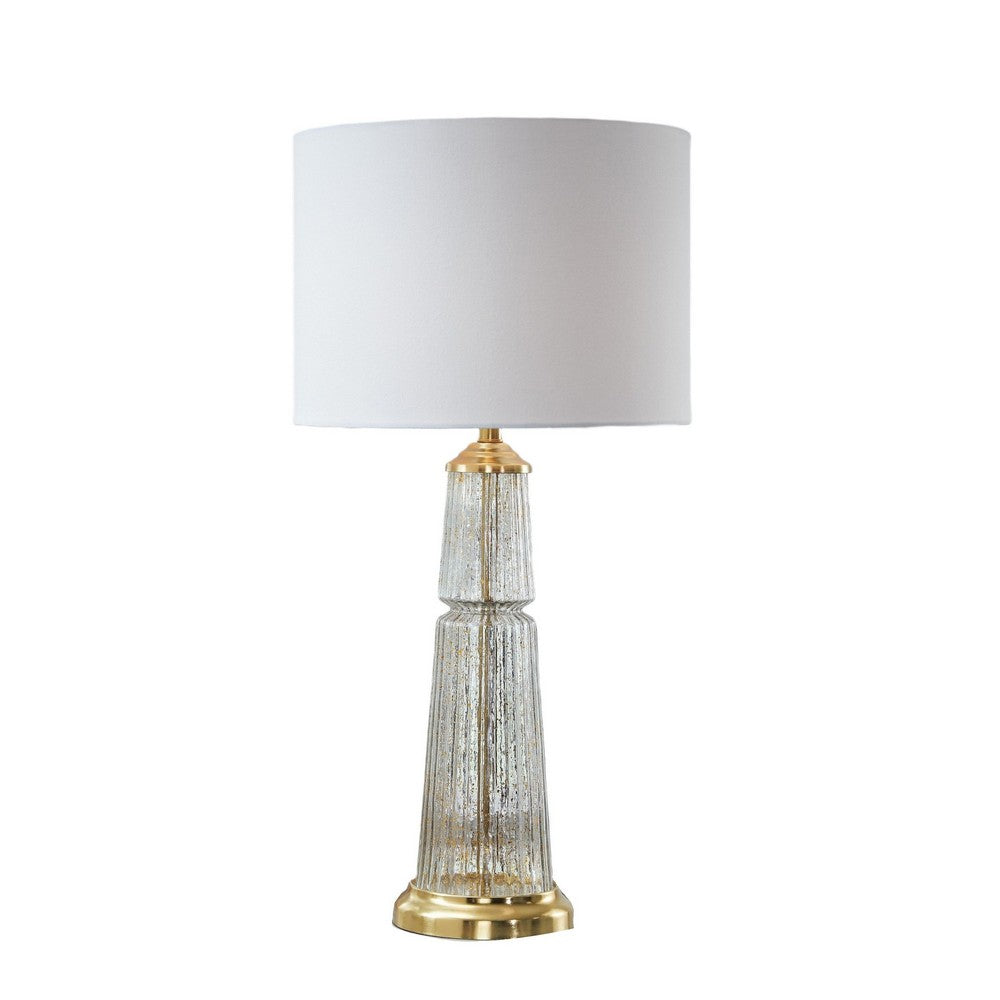Bepy Table Lamp | Fluted Glass Gold Tone Flecks | White Drum Shade | 34"