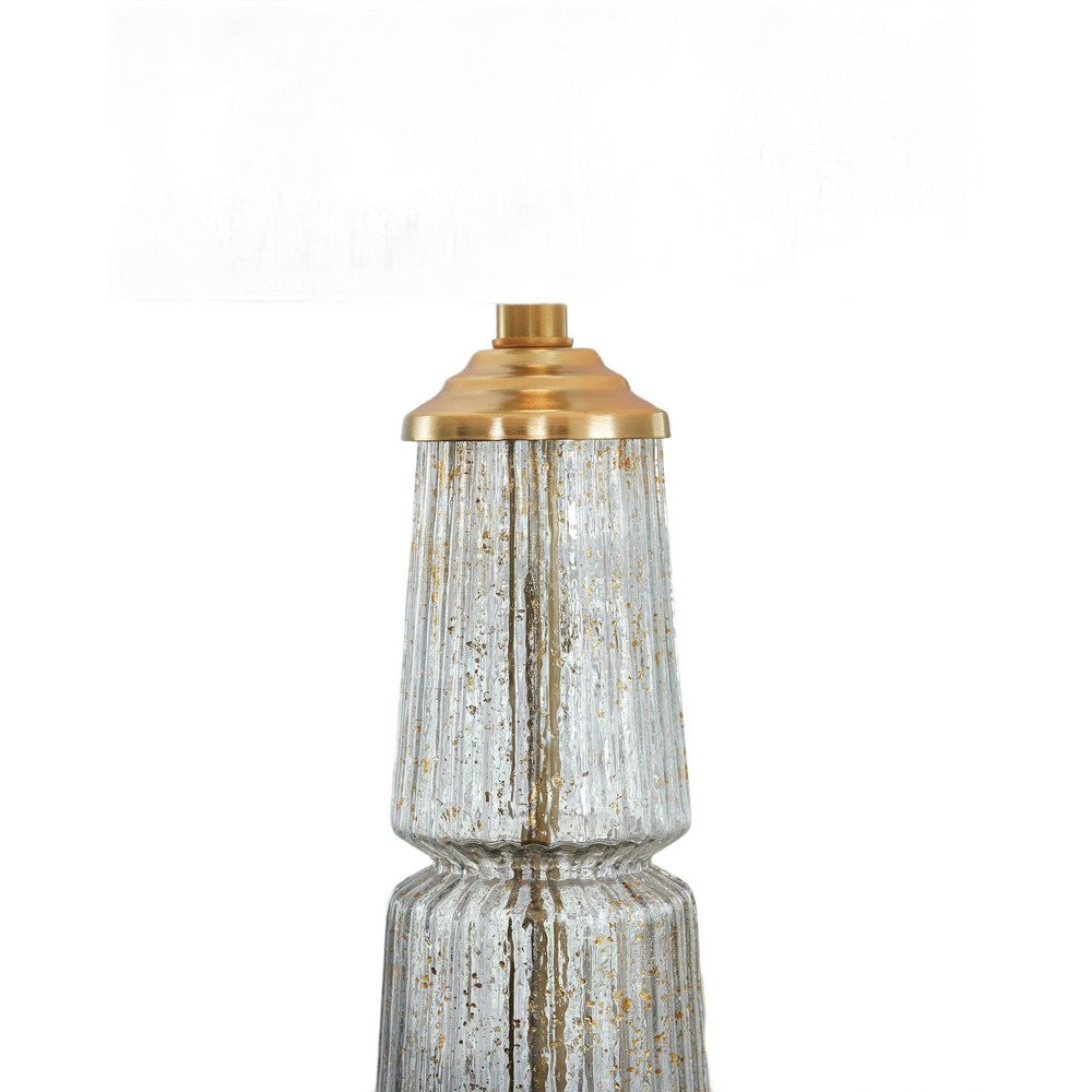 Bepy Table Lamp | Fluted Glass Gold Tone Flecks | White Drum Shade | 34"