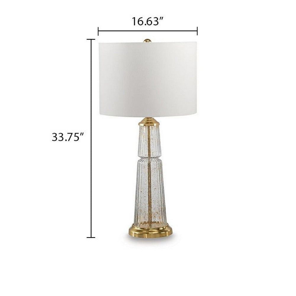 Bepy Table Lamp | Fluted Glass Gold Tone Flecks | White Drum Shade | 34"