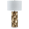Mepy Table Lamp | Gold Metal Hammered Base | White Drum Shade | 34"