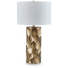 Mepy Table Lamp | Gold Metal Hammered Base | White Drum Shade | 34"