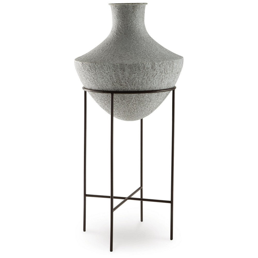 Esta Pottery Style Vase w Stand | Distressed Cream | Espresso Brown 35"