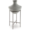 Esta Pottery Style Vase w Stand | Distressed Cream | Espresso Brown 35"