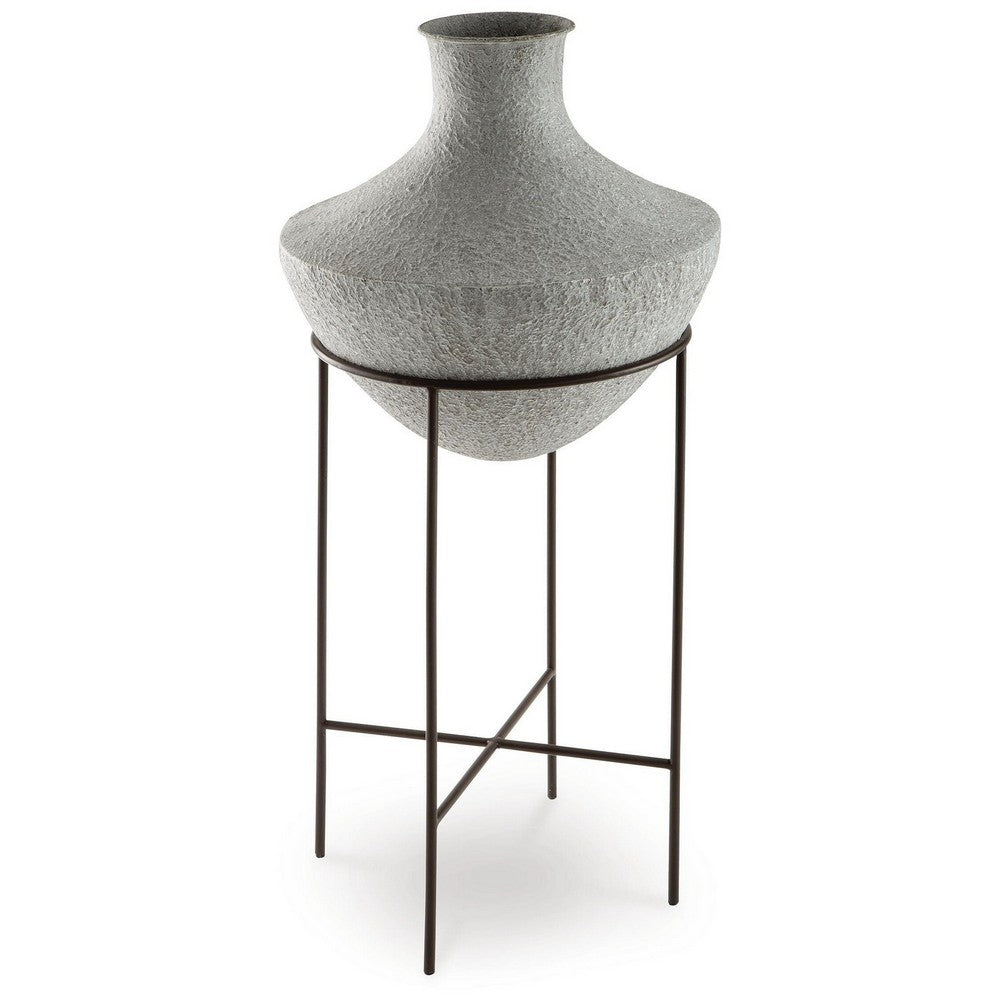 Esta Pottery Style Vase w Stand | Distressed Cream | Espresso Brown 35"