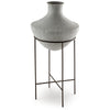Esta Pottery Style Vase w Stand | Distressed Cream | Espresso Brown 35"