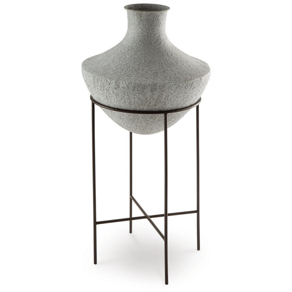 Esta Pottery Style Vase w Stand | Distressed Cream | Espresso Brown 35"