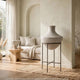 Esta Pottery Style Vase w Stand | Distressed Cream | Espresso Brown 35"