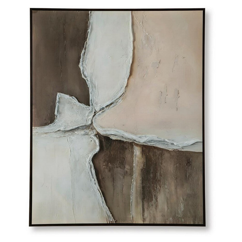 Jepy Wall Art Painting | Abstract Brown Tan White Tones | Black Frame | 40x50