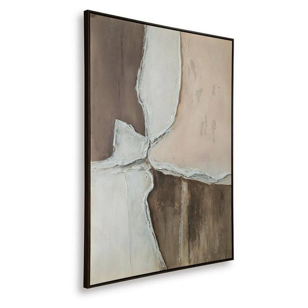 Jepy Wall Art Painting | Abstract Brown Tan White Tones | Black Frame | 40x50