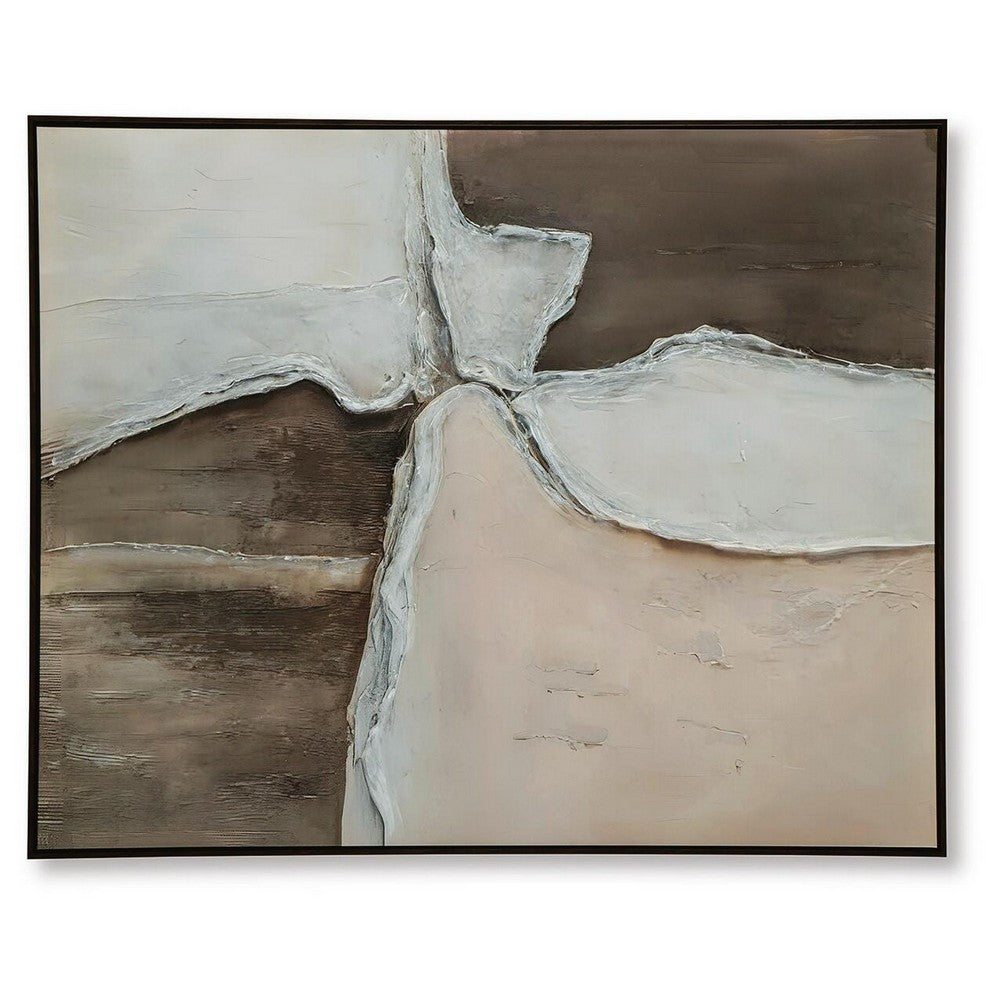 Jepy Wall Art Painting | Abstract Brown Tan White Tones | Black Frame | 40x50