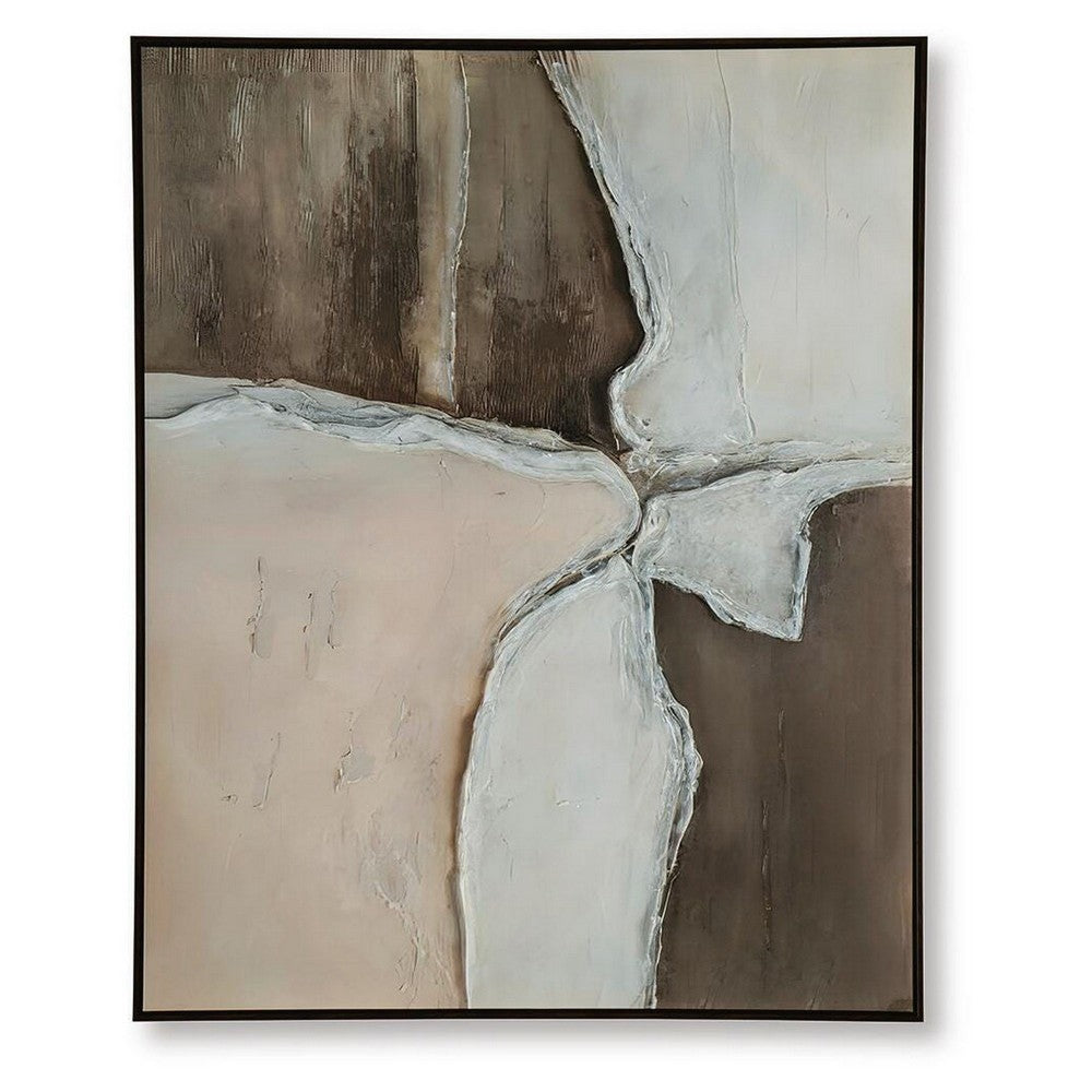 Jepy Wall Art Painting | Abstract Brown Tan White Tones | Black Frame | 40x50