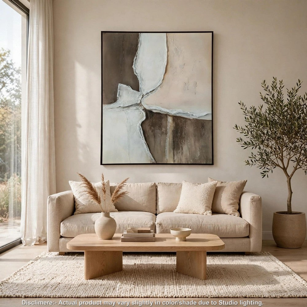 Jepy Wall Art Painting | Abstract Brown Tan White Tones | Black Frame | 40x50