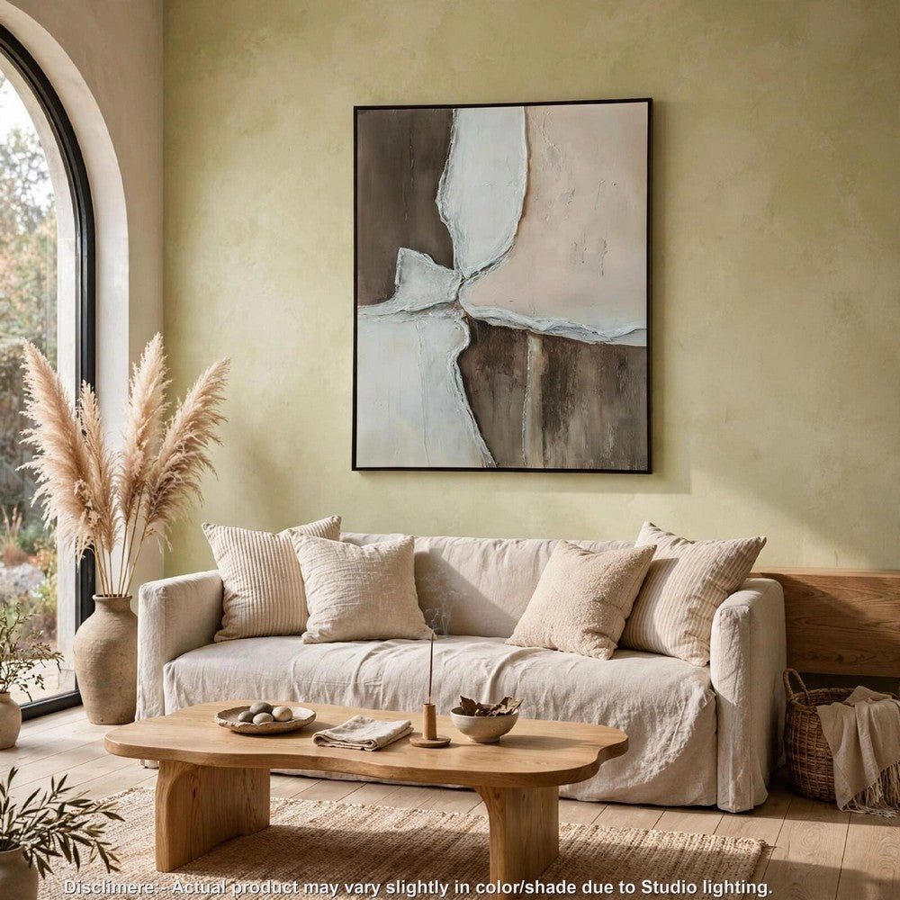 Jepy Wall Art Painting | Abstract Brown Tan White Tones | Black Frame | 40x50
